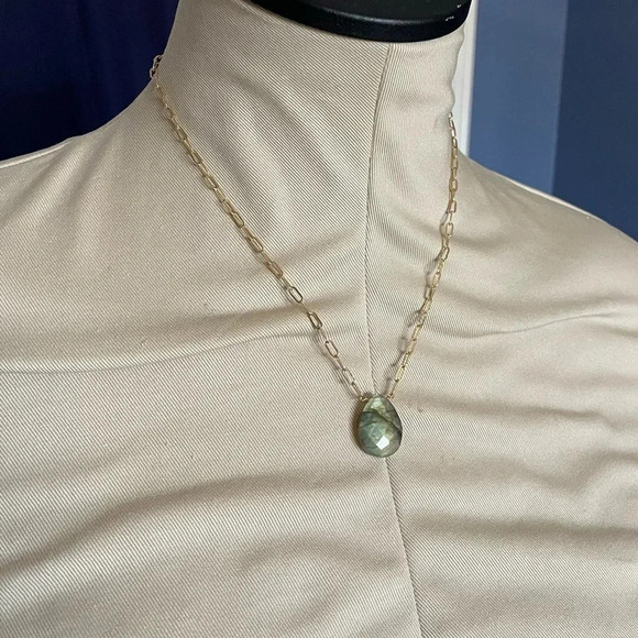 Floating Labradorite Gold Plated Paperclip Necklace - Picture 11 of 14